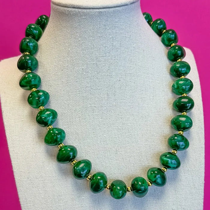 Bauble Bead with Gold Bead Necklace - Green