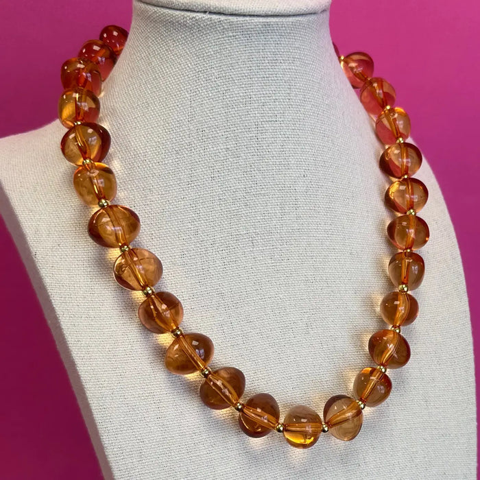 Bauble Bead with Gold Bead Necklace - Light Brown