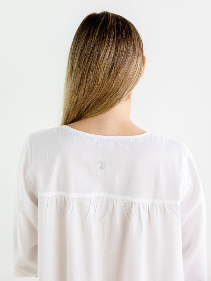 Bee White Cotton Nightgown, Embroidered