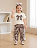 Beige Leopard Bow Girls Co-Ord Set