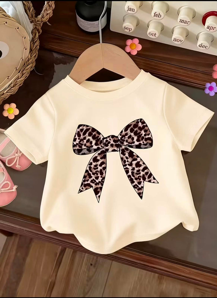 Beige Leopard Bow Girls Co-Ord Set