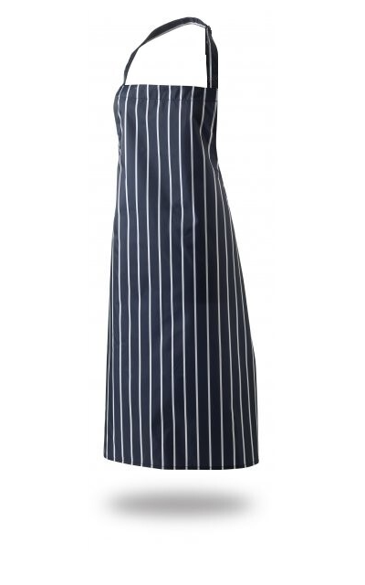 Bib Apron  Butchers Stripe 28" X 33" Self Neck Band