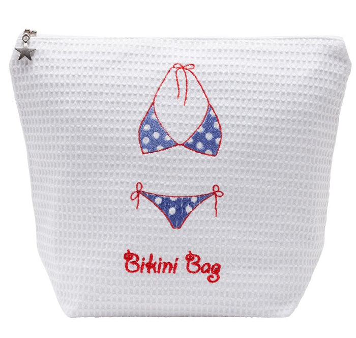 Bikini Bag, Cotton Waffle Weave, Bikini (Blue/Red)