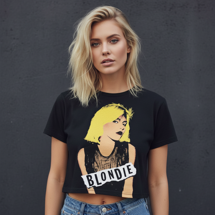 Blondie Ladies Crop Top: Side Glance (Black)