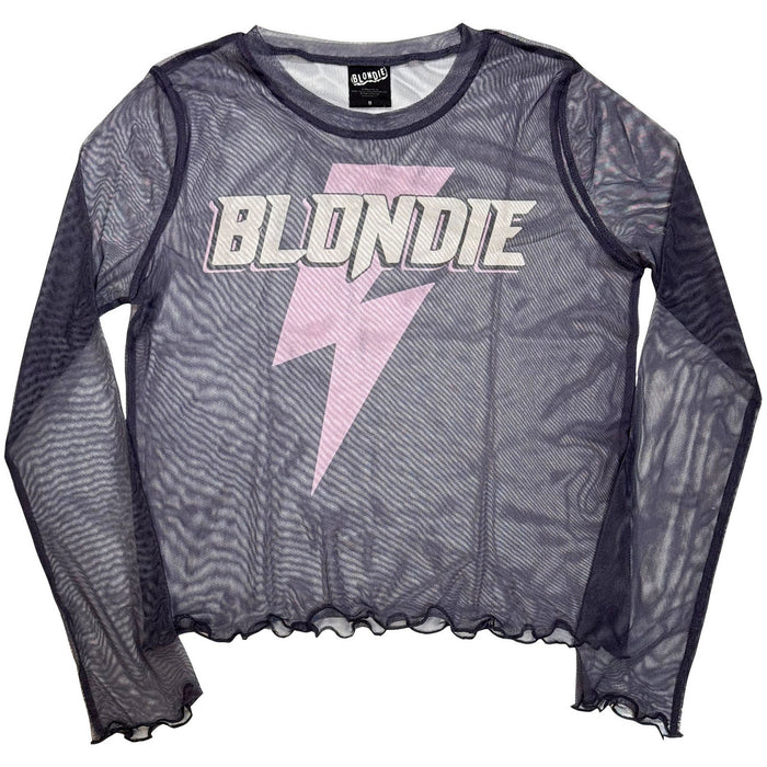Blondie Ladies Long Sleeve Mesh Crop Top: Lightning Strike
