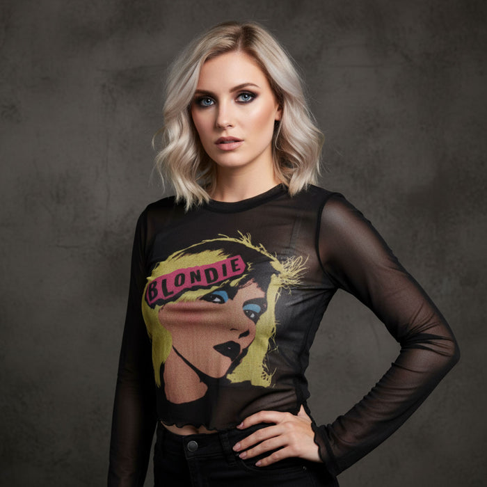 Blondie Ladies Long Sleeve Mesh Crop Top: Punk Poster