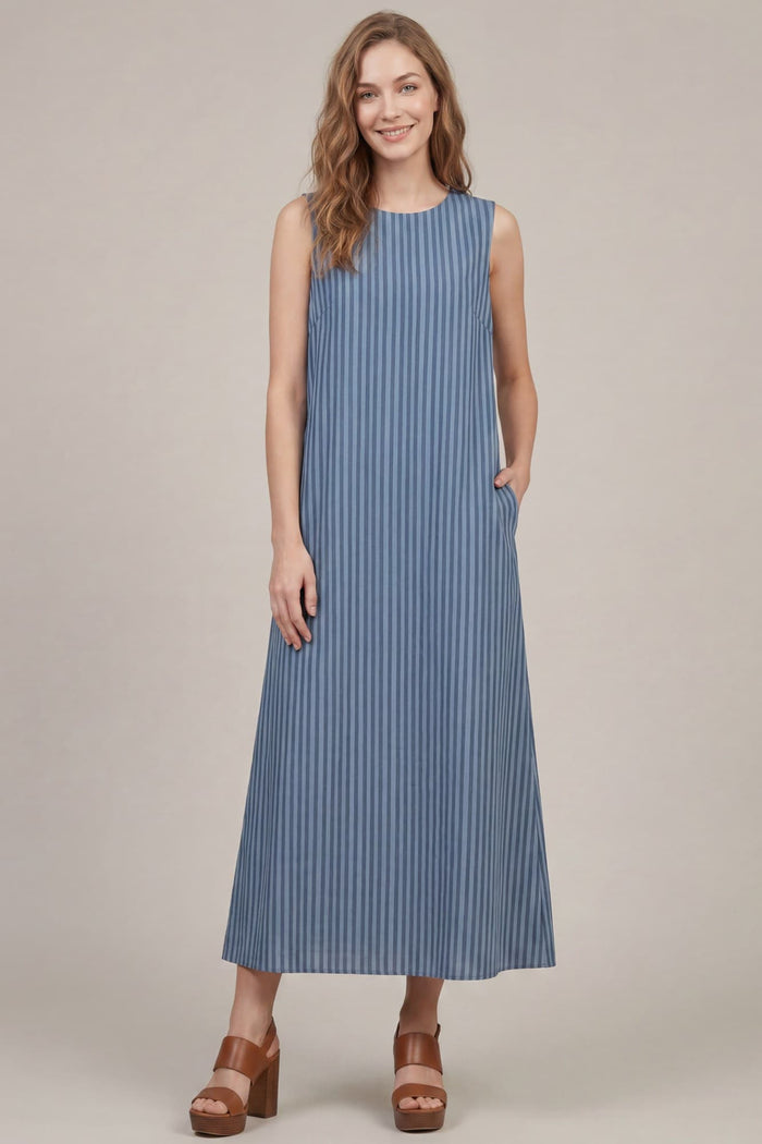 Blue Monochrome Striped Maxi