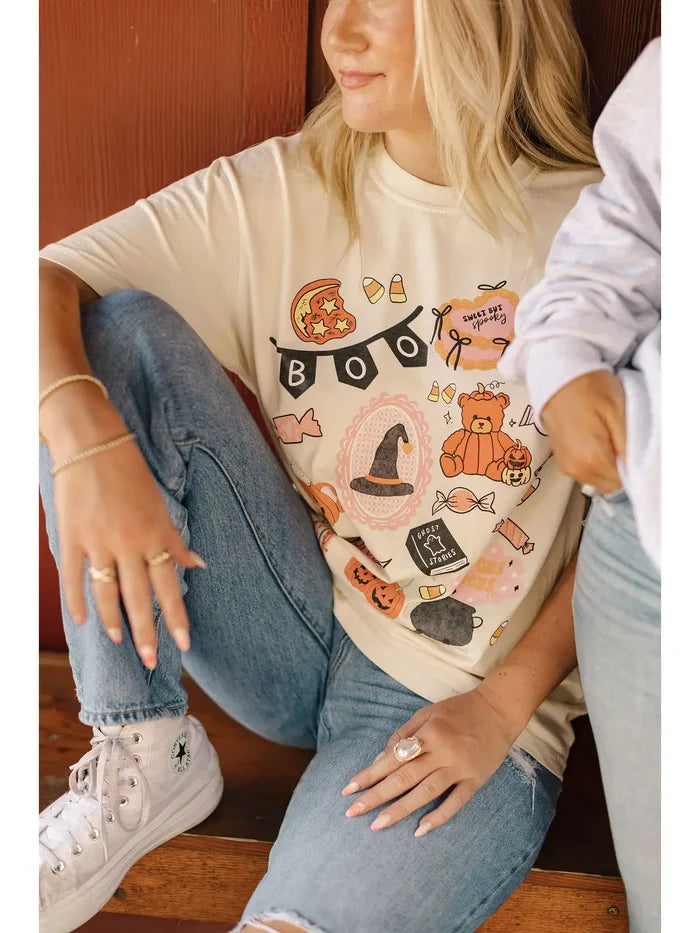 Boo Halloween Collage Graphic Tee
