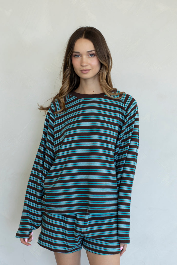 Brown/Teal Malia Long Sleeve Top