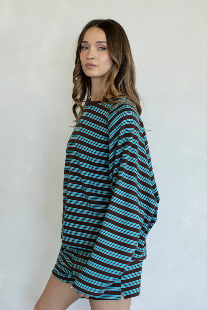 Brown/Teal Malia Long Sleeve Top