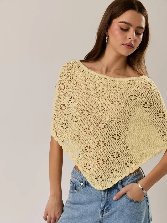 Butter Yellow Openwork Detail Sweater Poncho