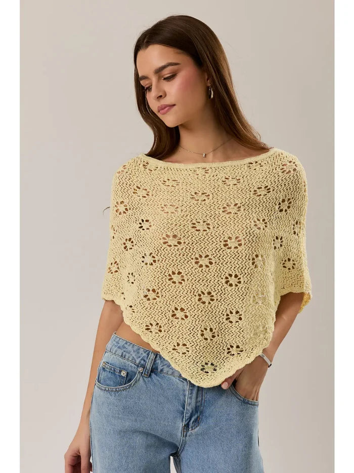 Butter Yellow Openwork Detail Sweater Poncho