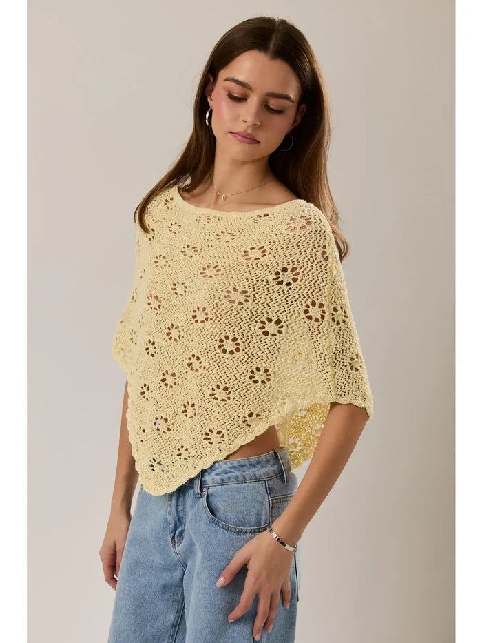 Butter Yellow Openwork Detail Sweater Poncho