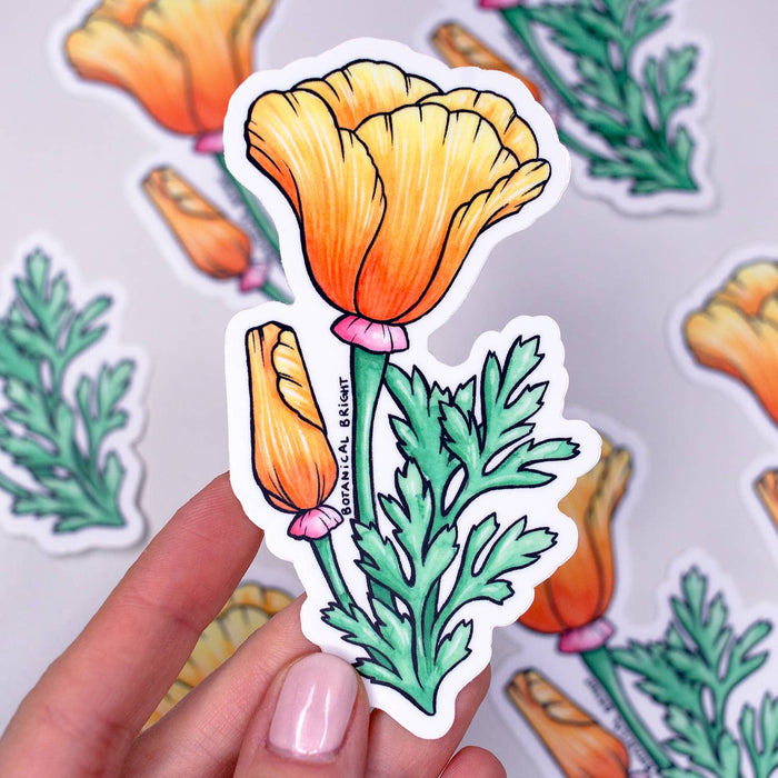 California Poppy Flower Waterproof Vinyl Sticker