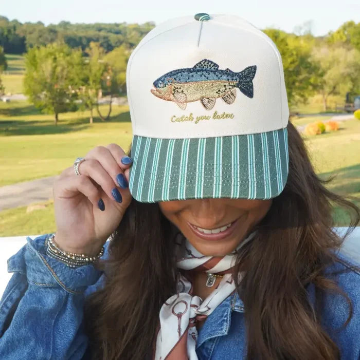 Catch You Later - Navy + Green Stripe Trucker Hat
