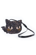Cat's Meow Black Chunky Glitter Kitty Purse