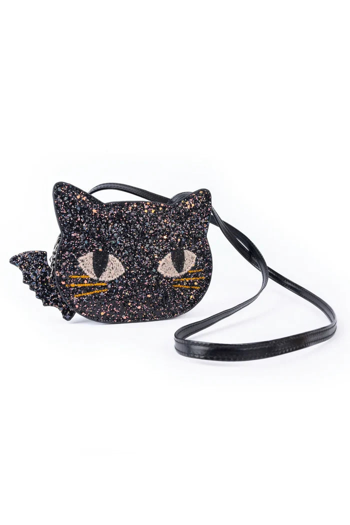 Cat's Meow Black Chunky Glitter Kitty Purse