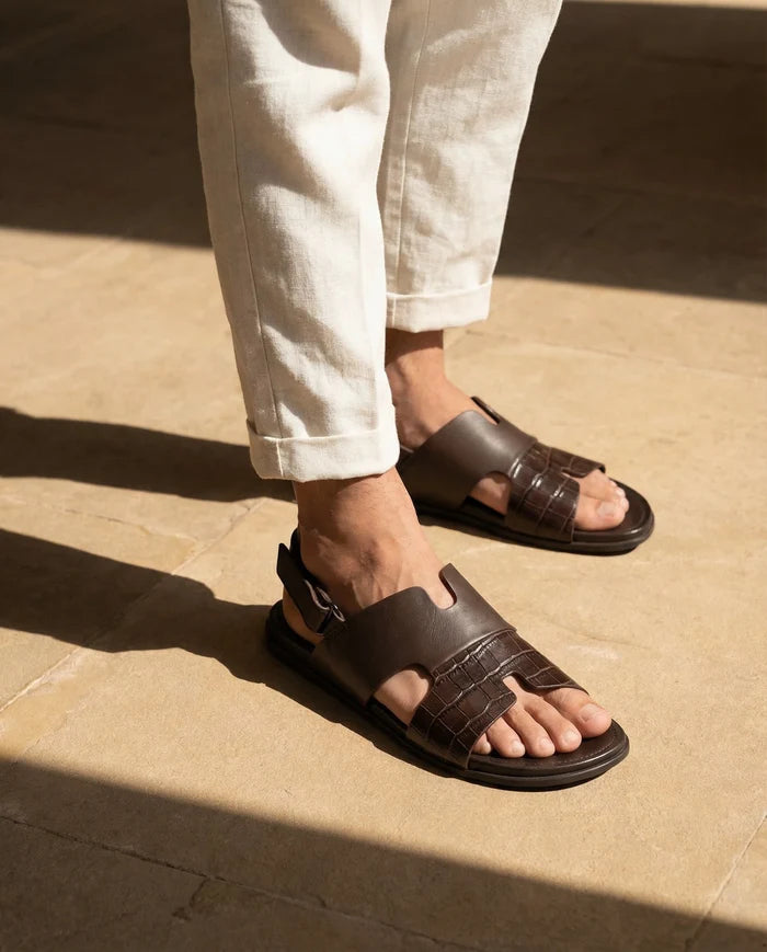 CGSC 26 Coffee Perforated Dual-Strap Sandals