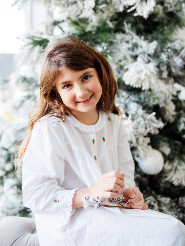 Christmas (Girls) White Cotton Dress, Embroidered