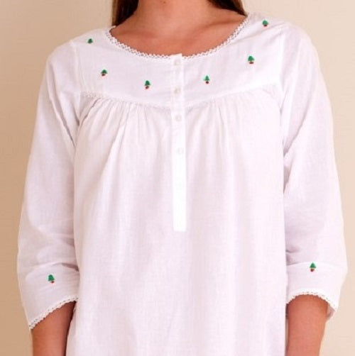 Christmas White Cotton Nightgown, Embroidered