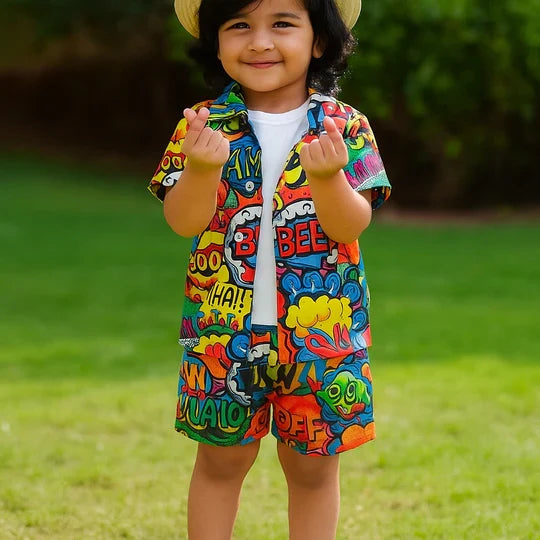 Comics Pattern Kids Short Set