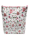 Floral patterned pouch with a zipper on a white background