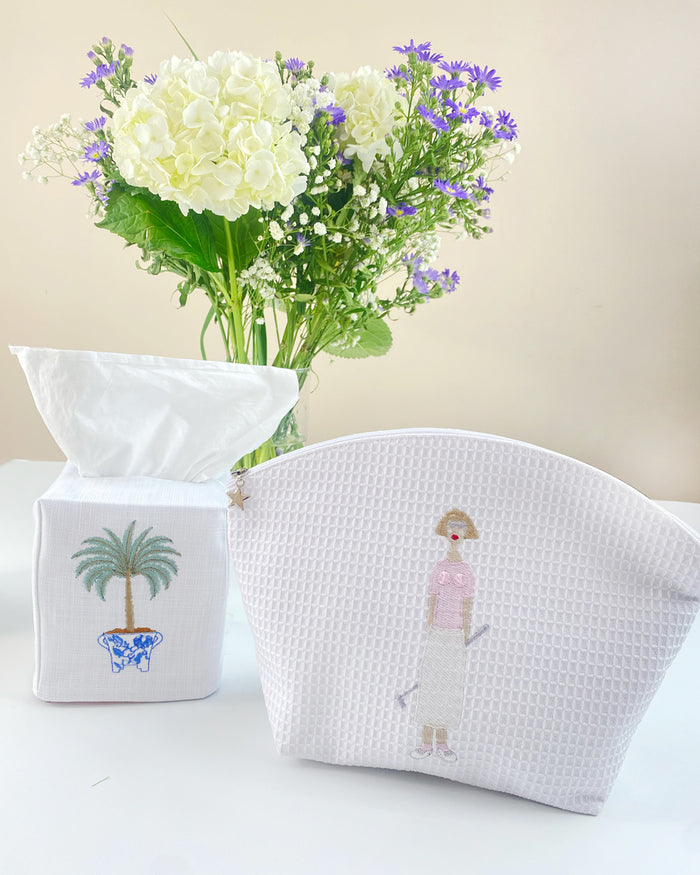 Cosmetic Bag (Large), Embroidered People
