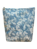 Floral patterned pouch with a zipper on a white background