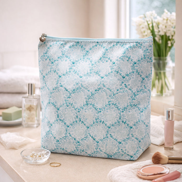 Cosmetic Bag (Large), Trellis (Aqua)