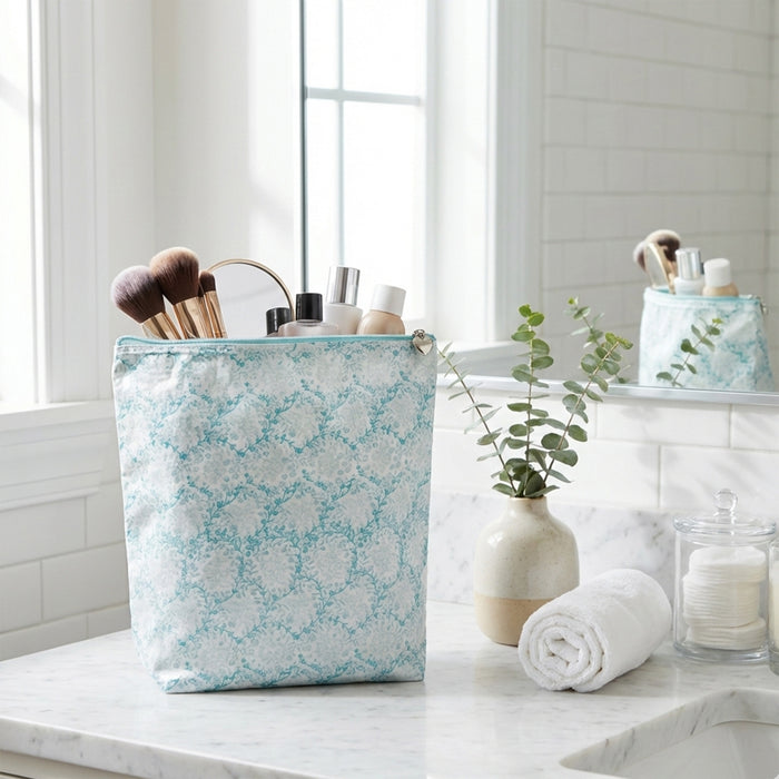 Cosmetic Bag (Large), Trellis (Aqua)