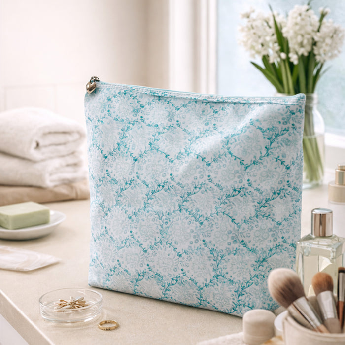 Cosmetic Bag (Large), Trellis (Aqua)