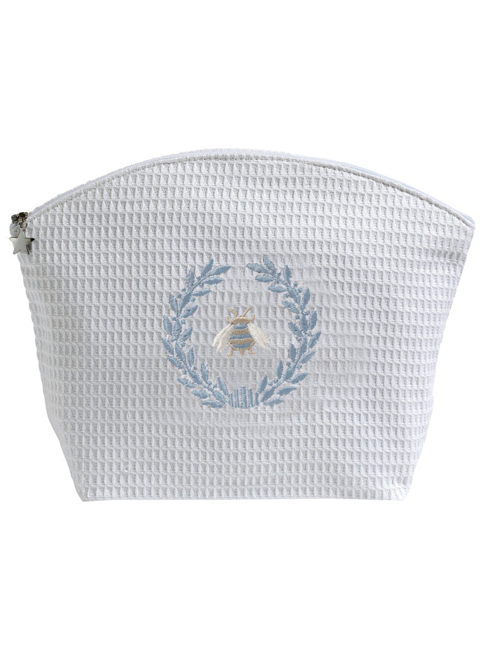 Cosmetic Bag (Large), White Waffle Weave, Embroidered