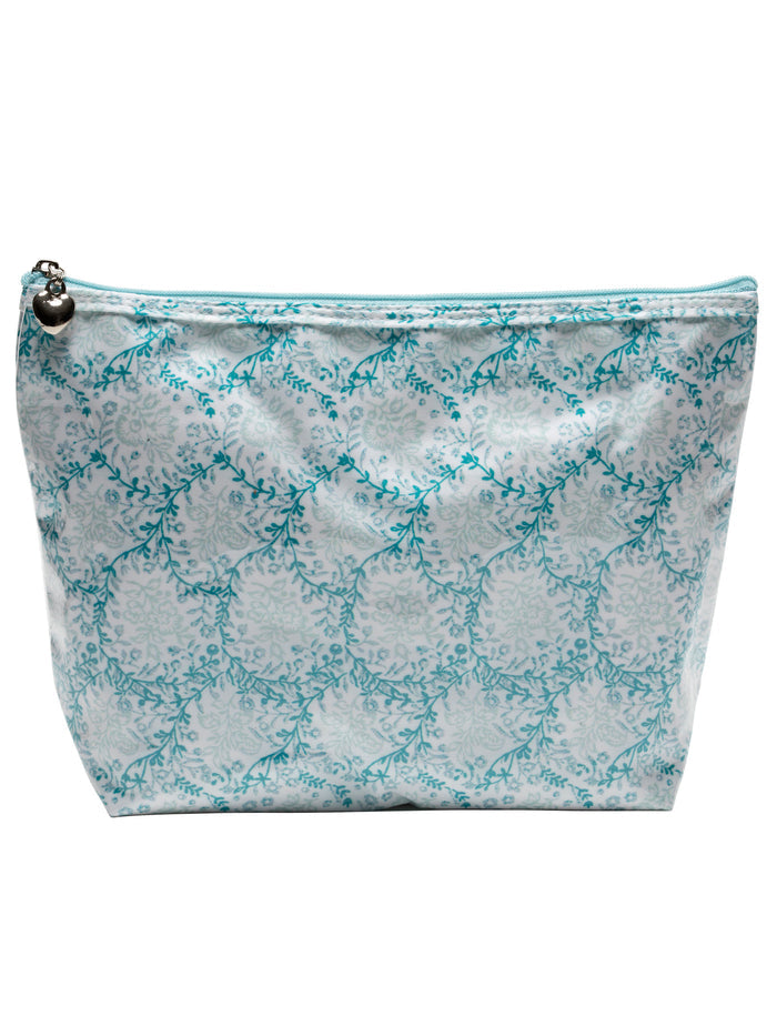 Cosmetic Bag (Medium), Cotton/Waterproof PVC, Aqua Trellis