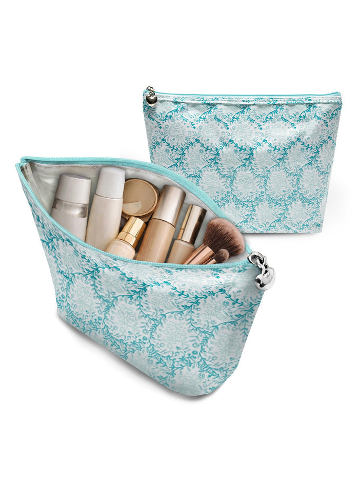 Cosmetic Bag (Medium), Cotton/Waterproof PVC, Blue Fans