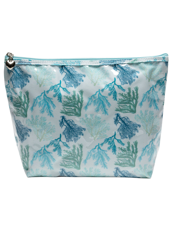 Cosmetic Bag (Medium), Cotton/Waterproof PVC, Coral Aqua