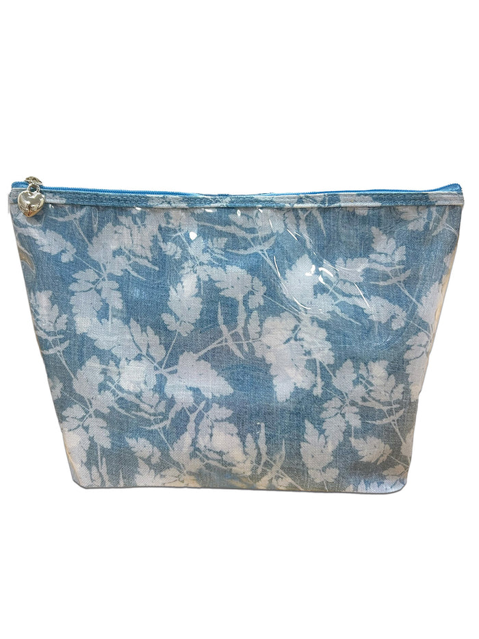 Cosmetic Bag (Medium), Cotton/Waterproof PVC, Floral Denim