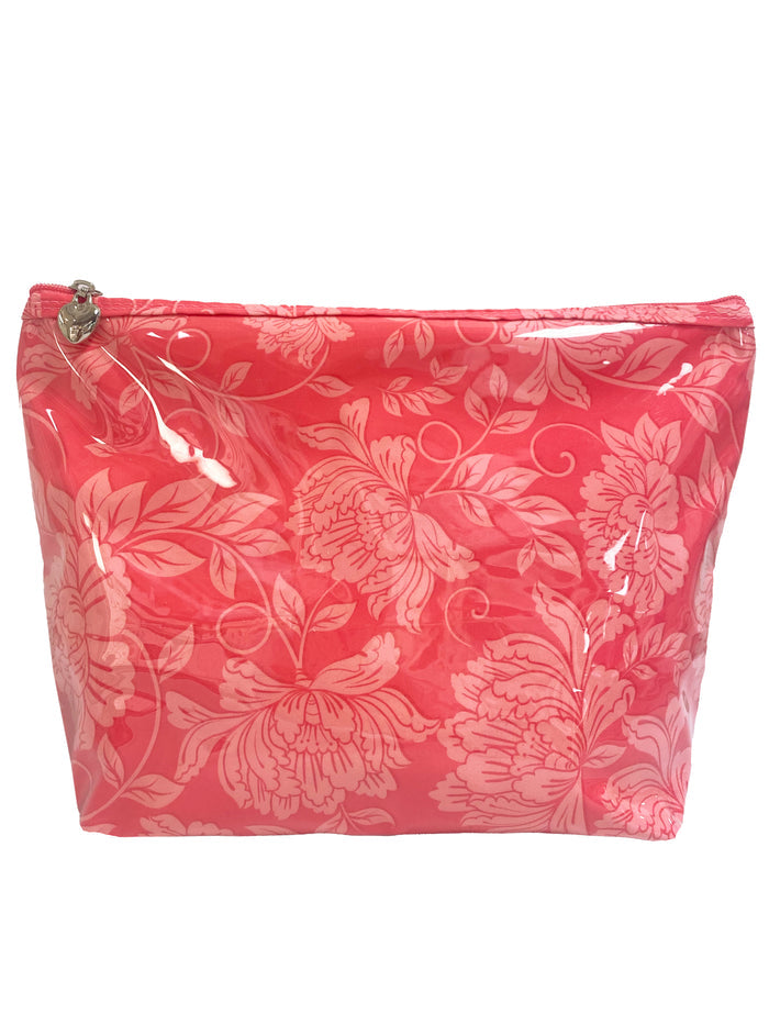 Cosmetic Bag (Medium), Cotton/Waterproof PVC, Peonies In Pink