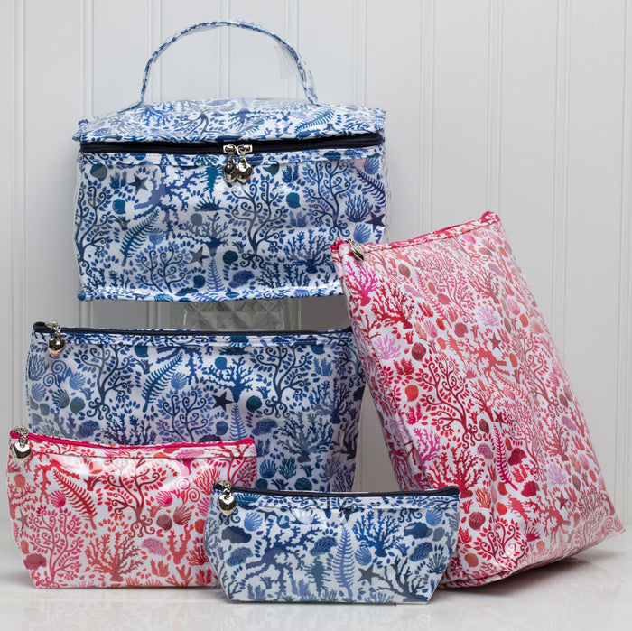 Cosmetic Bag (Medium), Cotton/Waterproof PVC, Seashell Blue