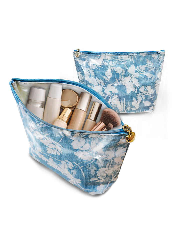 Cosmetic Bag (Medium), Floral Denim