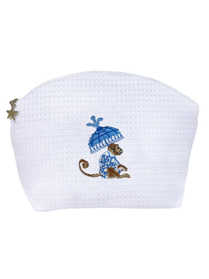 Cosmetic Bag (Medium), Monkey & Umbrella (Blue)