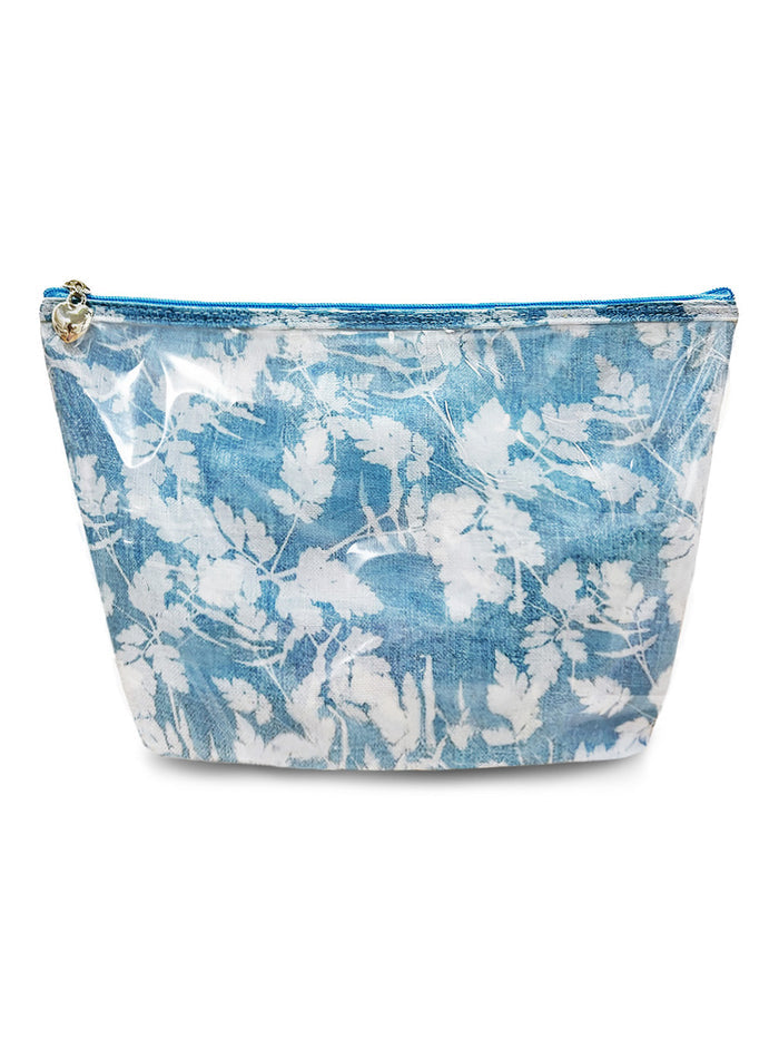 Floral patterned pouch with a zipper on a white background