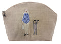 Cosmetic Bag, Natural Linen (Large), Bathing Lady & Dog (Blue)