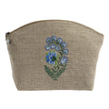 Cosmetic Bag, Natural Linen (Medium), Fleur (Blue)