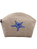 Cosmetic Bag, Natural Linen (Medium), Morning Starfish (Blue)