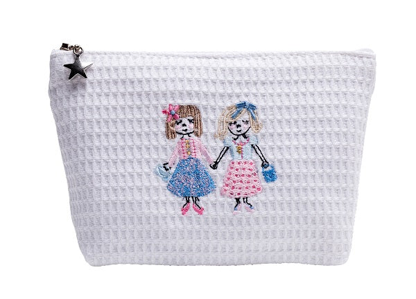 Cosmetic Bag (Small) - White Waffle Weave, Embroidered