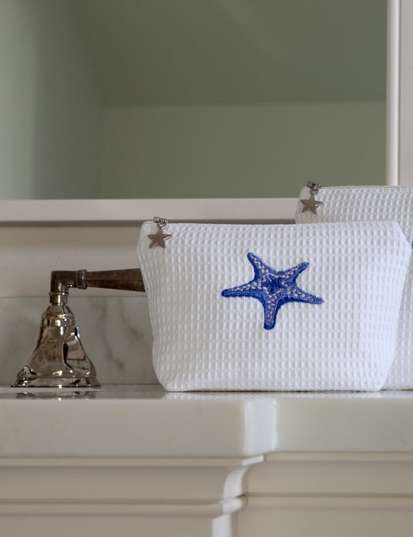 Cosmetic Bag (Small) - White Waffle Weave, Embroidered