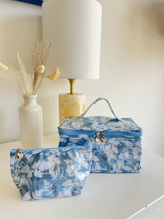 Cosmetic Bag (X/Small), Floral Denim