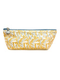 Yellow pouch with leaf pattern on a white background