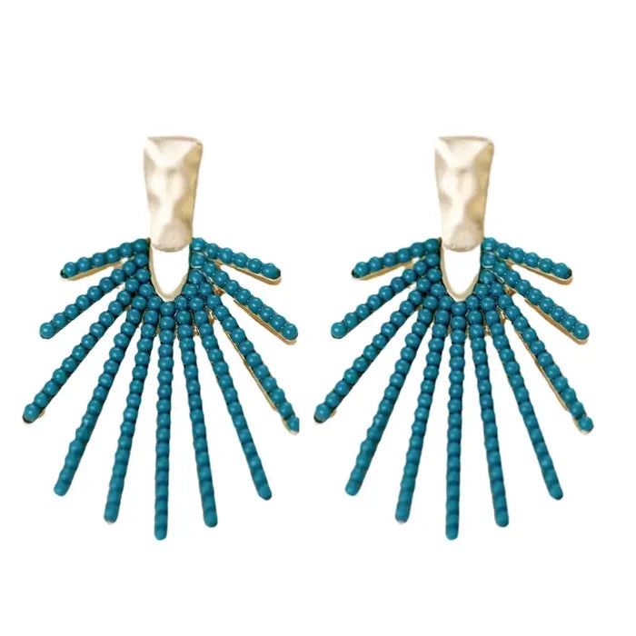 Dark Turquoise Sunburst Statement Drop Earrings