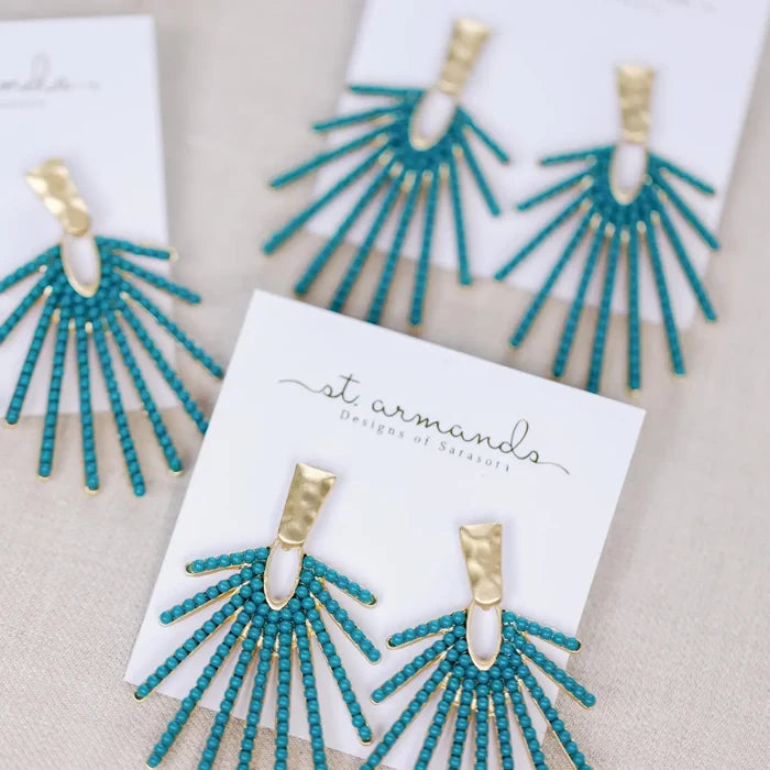 Dark Turquoise Sunburst Statement Drop Earrings